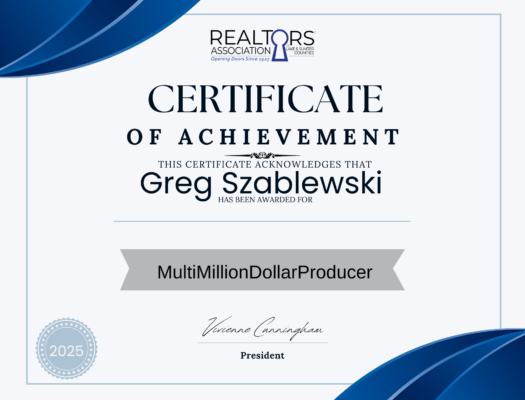 Greg Szablewski Multi Million Dollar Producer Award 2025 from the REALTORS Association of Lake and Sumter Counties